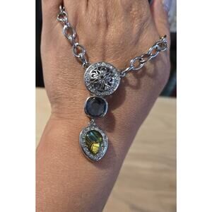 Vintage Cookie Lee necklace "abalone" and smoky glass adjustable